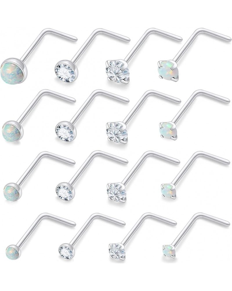 18G 20G 22G Surgical Steel Opal Nose Rings Studs for Women Men Nose Piercing Jewelry Top Diamond 1.5mm 2mm 2.5mm 3mm 22G L Sh...