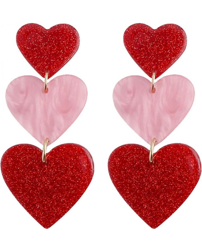 Heart Earrings for Women Girls Unique Acrylic Lightweight Sparkling Hot Pink Dangle Taylor Heart Earrings Three Pink Heart Ea...