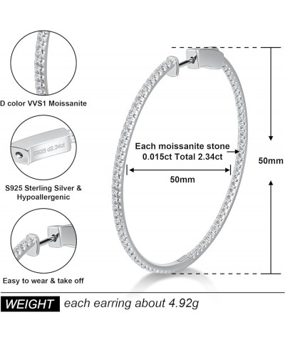Moissanite Hoop Earrings for Women S925 Sterling Silver D Color VVS1 Round Cut Lab Created Moissanite Earrings Inside Out Rou...