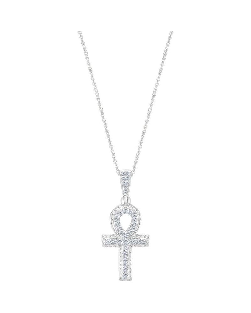 1/2 Carat Moissanite Ankh Cross Pendant Necklace in 18K Gold Plated Sterling Silver Religious Cross Necklace for Women D Colo...
