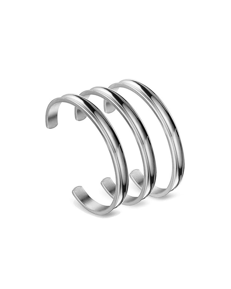 Hair Tie Bracelet Stainless Steel Grooved Cuff Bangle Gift for her (3 PCS Set) 3 PCS silver $14.66 Bracelets