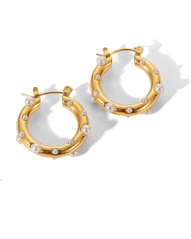 18K Gold Pearl and Moissanite Hoop Earrings, Vintage and Delicate Earring Design, Fashion Jewelry Gift Pearl $90.18 Earrings