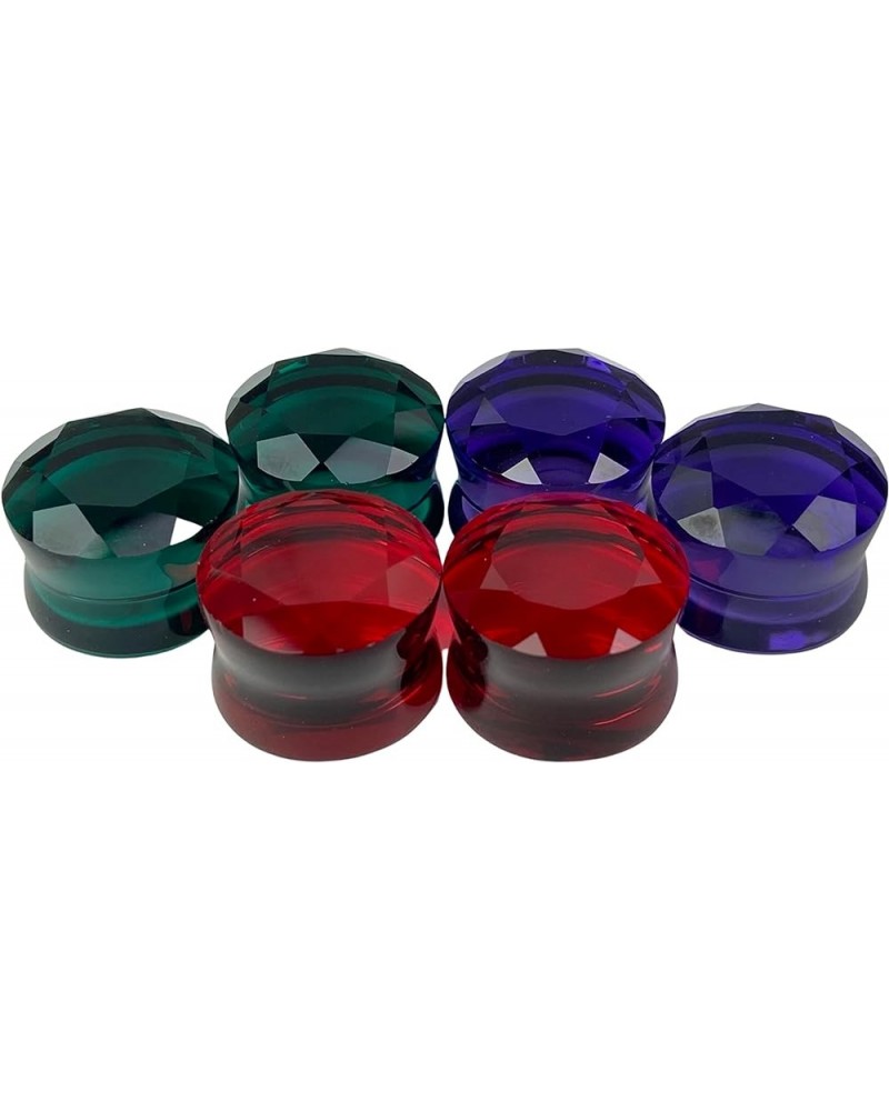 Set of 3 Pairs Faceted Glass Double Flare Plugs (Purple, Green, Red)(BP-041) 1" (25mm) $15.42 Body Jewelry