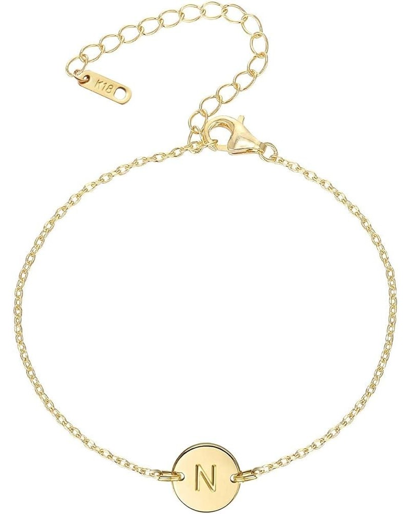 18K Gold Plated Stainless Steel Initial Bracelet Personalized Letter Charm Bracelet Small Dainty Disc Monogram Name Bracelet ...