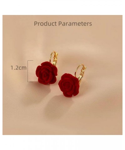 Vintage Flower Hoop Earrings for Women Girls Gold Plated Hypoallergenic Red Velvet Rose Camellia Floral Huggie Hoops Earring ...