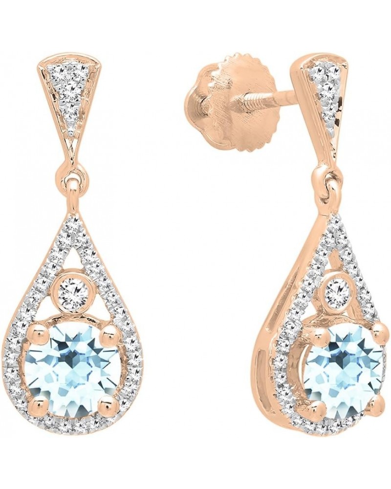 10K 5.5 MM Each Round Gemstone & White Diamond Ladies Drop Earrings, Rose Gold Aquamarine $220.24 Earrings