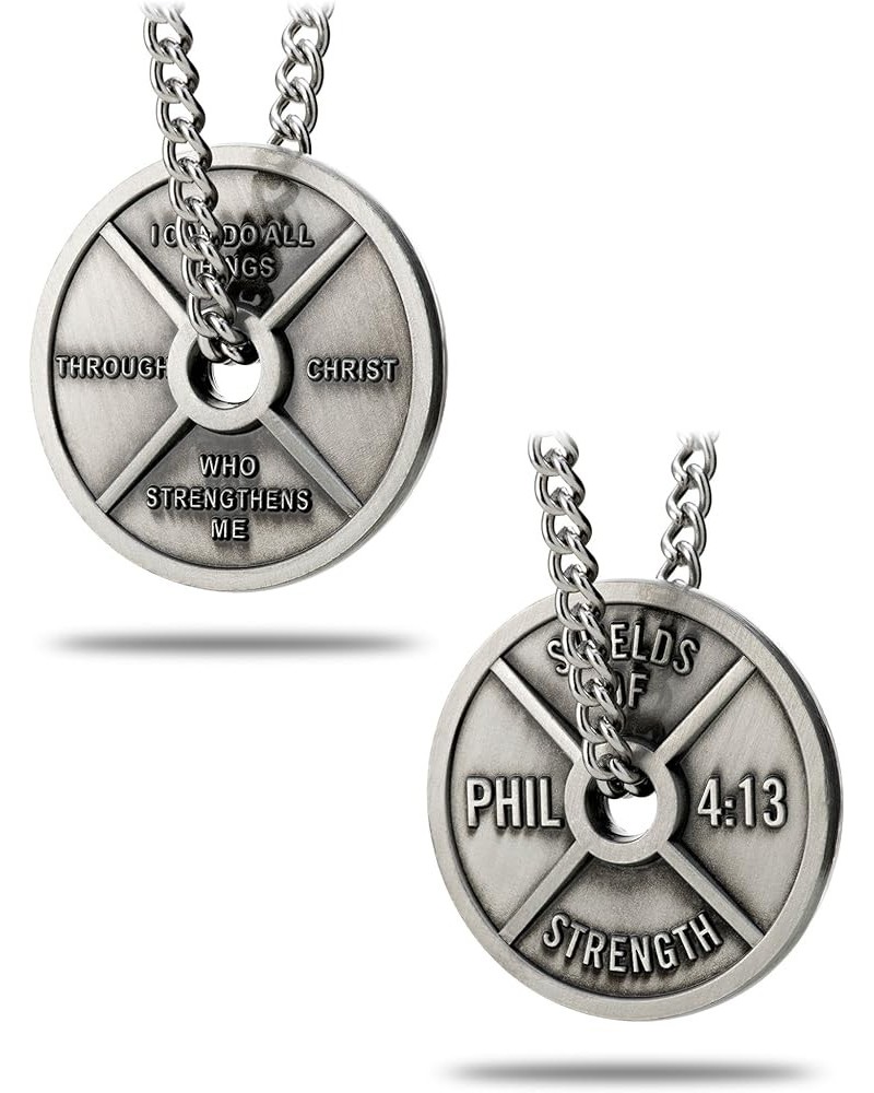 Women's Antique Finish Weight Plate Necklace Phil 4:13 Fitness Faith Encouragement Ideal Gift Curb Chain Christian Jewelry Pe...