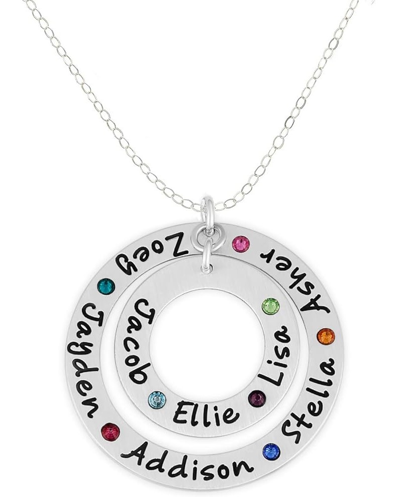 Personalized Stationary Sterling Silver Double Washer Necklace With Birthstone Settings. Choice of Sterling Silver Chain. Tim...