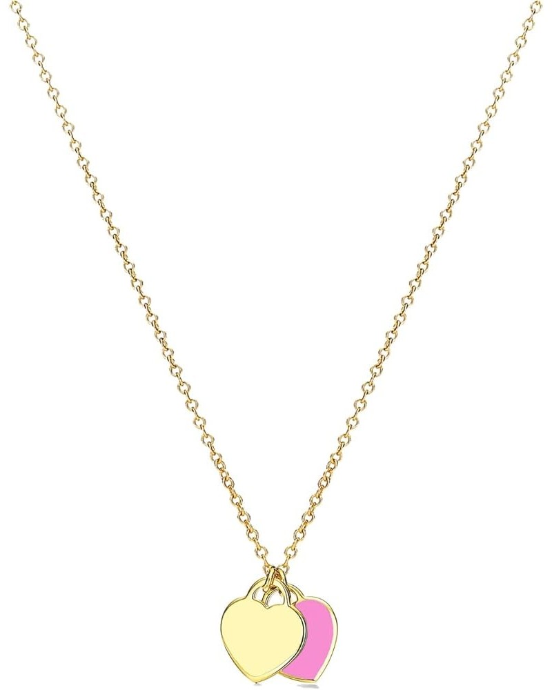 Gold Double Mini Heart Tag Pendant Necklace for Girls Women, Cute Heart Necklace Jewelry for Valentines Gifts Pink $11.00 Nec...