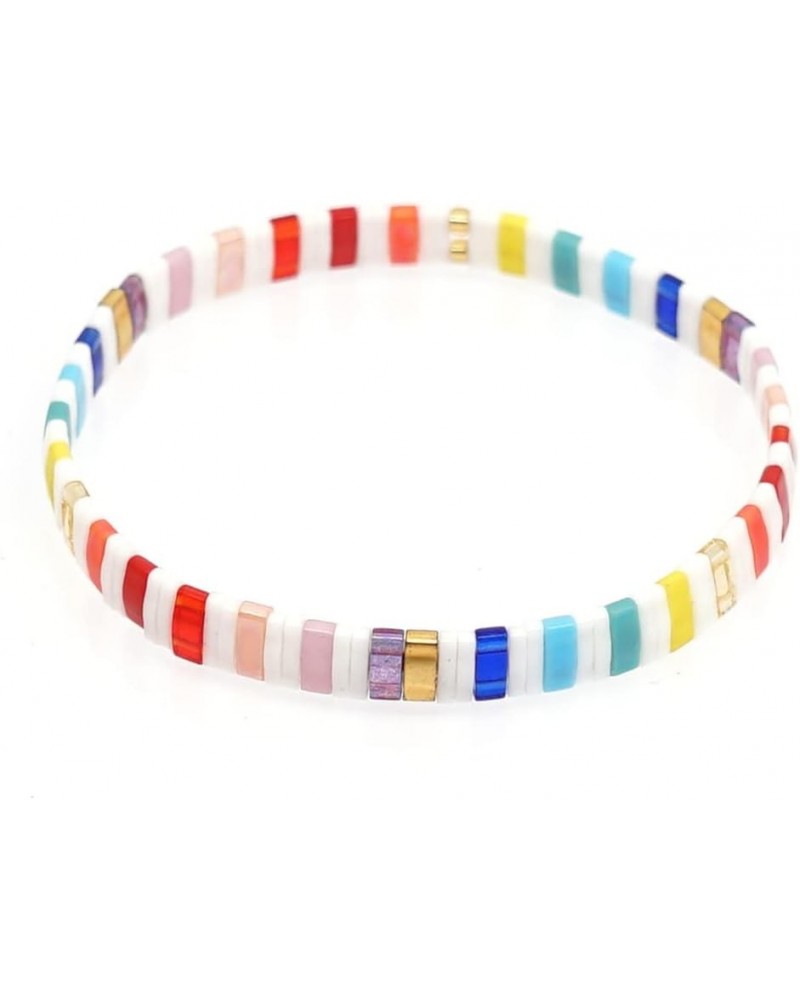 Tile Bracelet Multicolor Bohemian Style Japan Miyuki bead Elastic Bracelet for Women Girls Multi10 $9.28 Bracelets