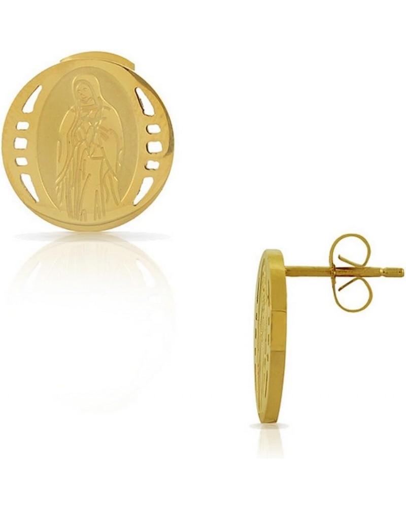 Yellow Gold-Tone Round Virgin Mary Religious Stud Earrings $10.00 Earrings