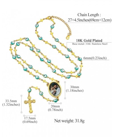 Stainless Steel Rosary Bead Necklaces Catholic Cross Pendant for Women Red/Blue Crystal Evil Eye Long Y Shape Necklaces, with...