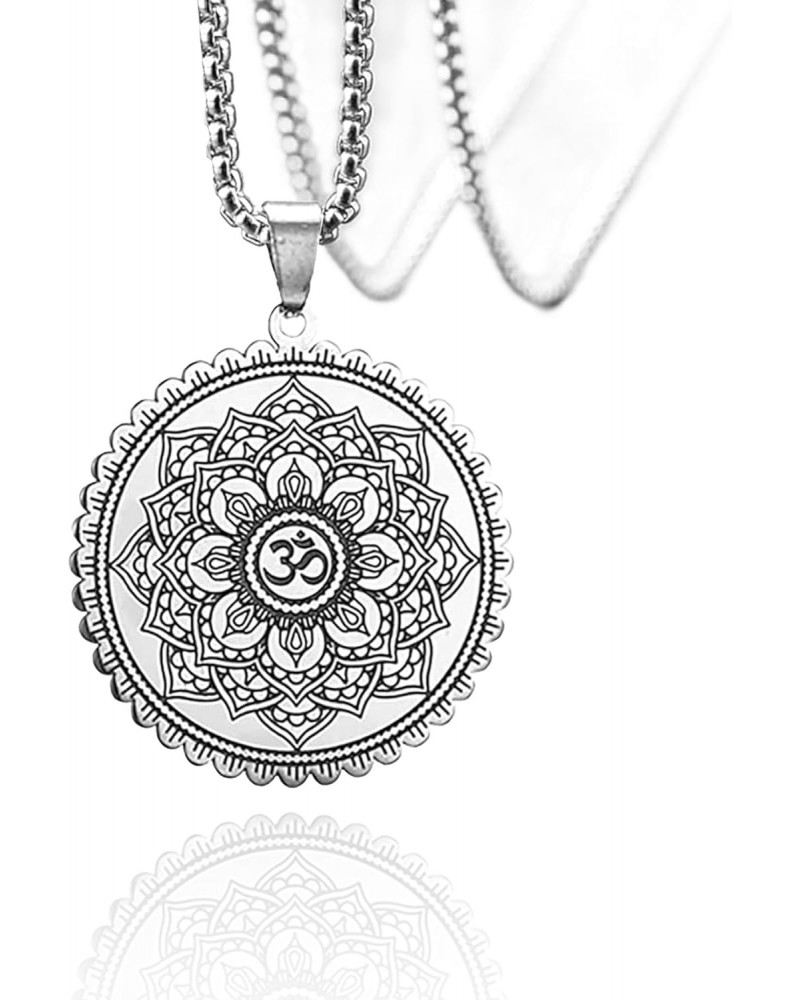 Lotus Flower Necklace for Men Women Om Ohm Symbol Yoga Buddhist Pendant Stainless Steel Vintage Mandala Pendant Necklace Spir...