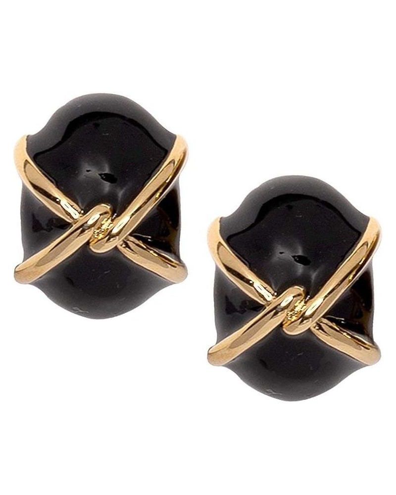 Colored Enamel Button Clip Earring with Gold "X" Accent Black $34.30 Earrings