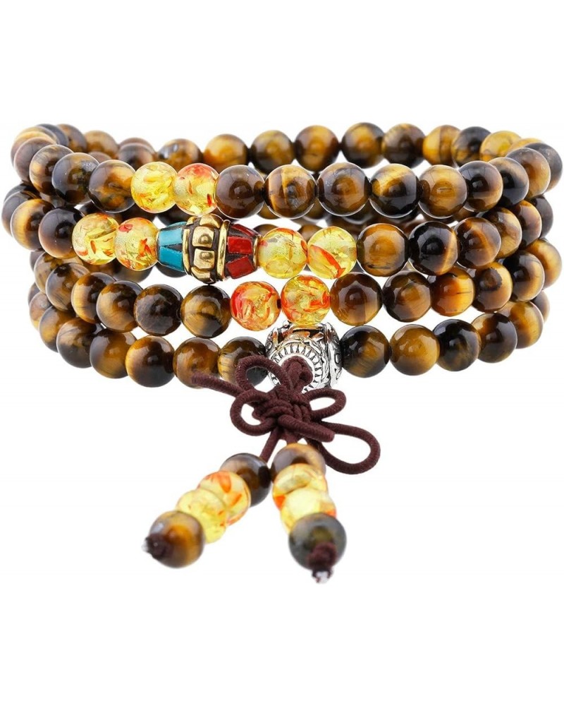 6mm Gemstone Mala Prayer Stone Beads Bracelet, Reiki Healing Quartz Crystal Necklace for Men and Women 108 mala beads(tiger's...