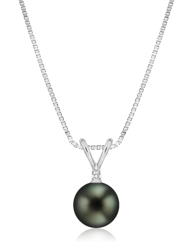 Pearl Pendant Necklace for Women Tahitian Black Pearl Pendant Necklace with Diamond in 14K Real Solid Gold or Sterling Silver...