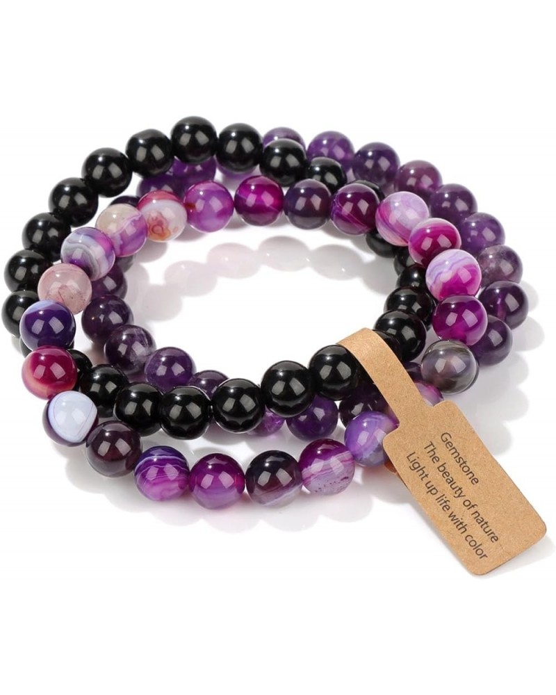 3 PCS Healing Crystal Bracelets for Women 8mm Natural Stone Beaded Stretch Bracelet Amethyst Jewelry Gifts 09Amethyst & Purpl...