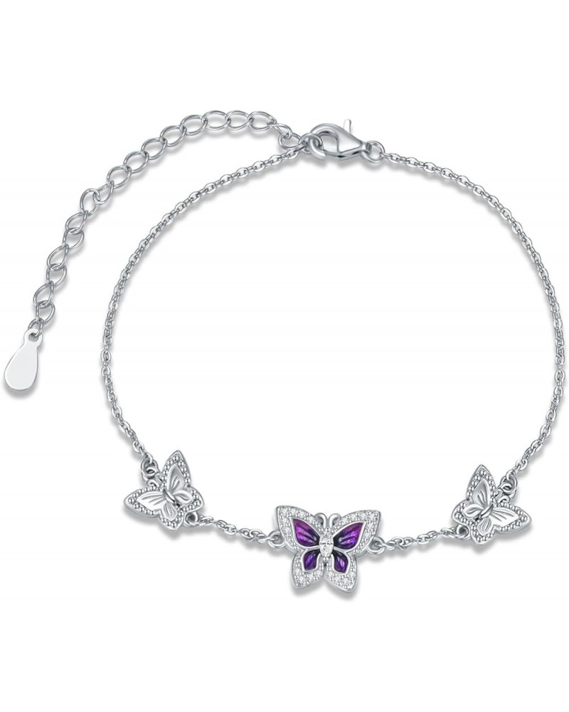 Four Leaf Clover Bracelet 925 Sterling Silver Clover Amethyst Bracelet for Women Girls Jewelry Gifts butterfly $22.95 Bracelets