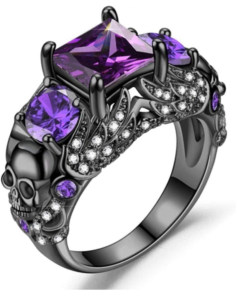 Gothic Jewelry Purple Red Black Crystal Unique Black Skull Rings for Women Halloween Christmas Gifts Square-Purple $12.59 Rings