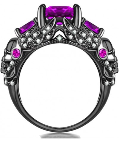 Gothic Jewelry Purple Red Black Crystal Unique Black Skull Rings for Women Halloween Christmas Gifts Square-Purple $12.59 Rings