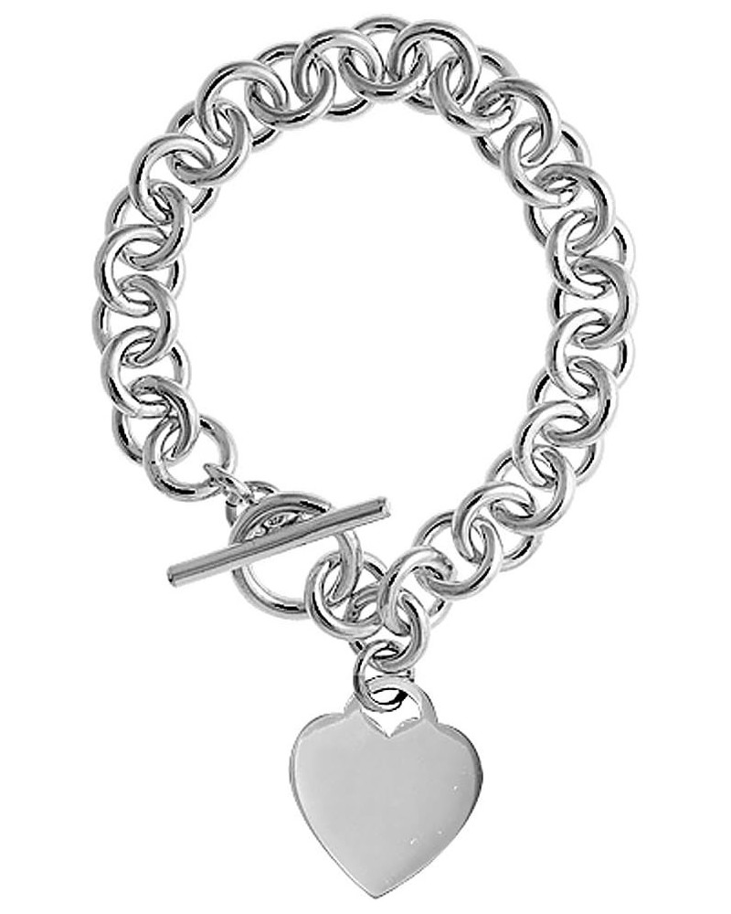 Large 10mm Round Link Sterling Silver Heart Tag Bracelet Heavy Weight Handmade & Matching Necklaces sizes 7.5, 8 & 18 inch 18...
