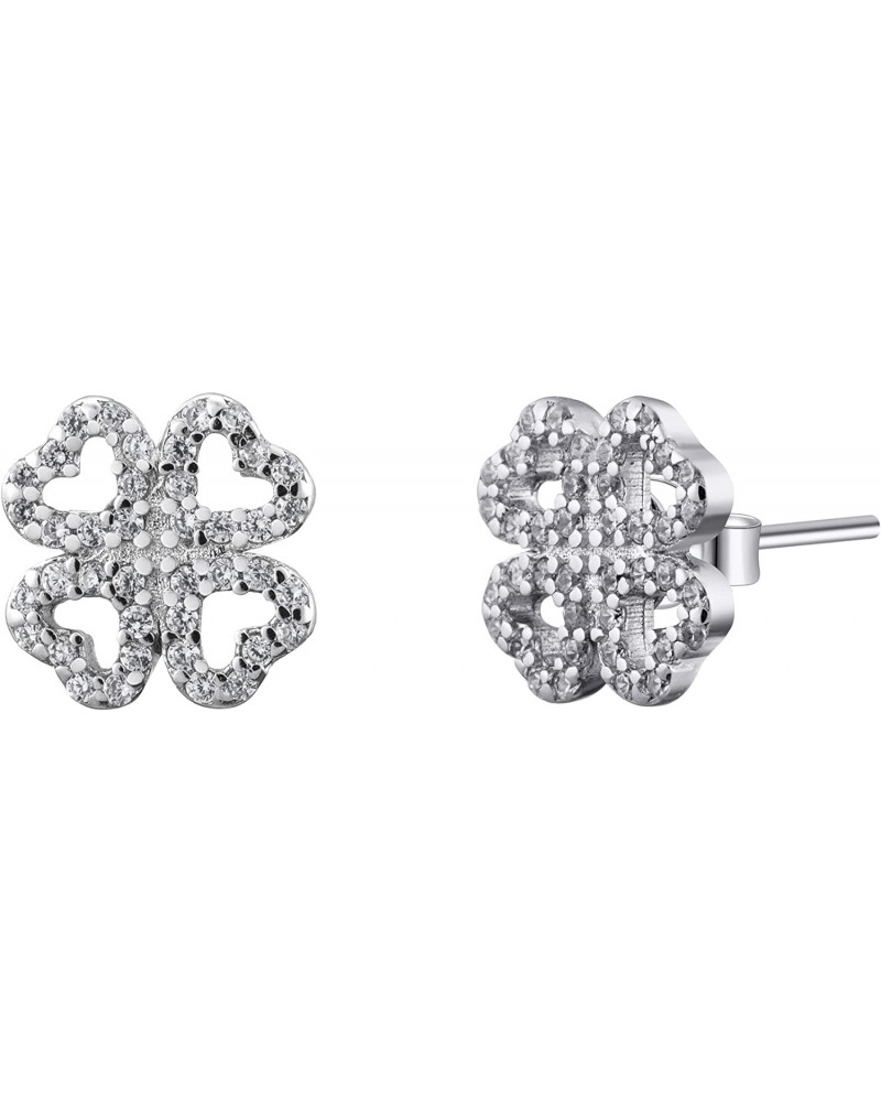 Sparkling Four Leaf Clover Irish Shamrock Crystal Pave Stud Earrings in 925 Sterling Silver $16.80 Earrings