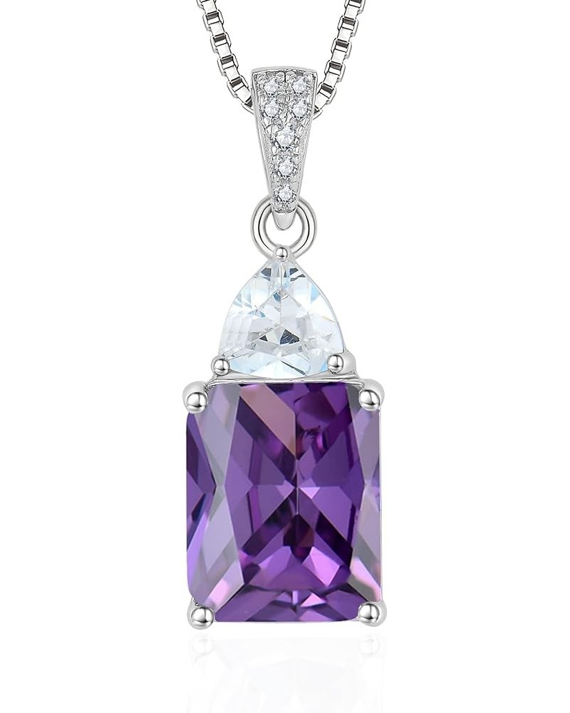 Square Necklace 925 Sterling Silver Triangle Pendant Birthstone Jewelry Gift for Women 02-amethyst-Feb $27.84 Necklaces