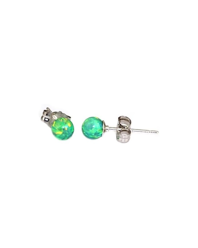 Margarita: 4mm Kiwi Green Created Opal Ball Stud Post Earrings, Solid 925 Sterling Silver $15.65 Earrings