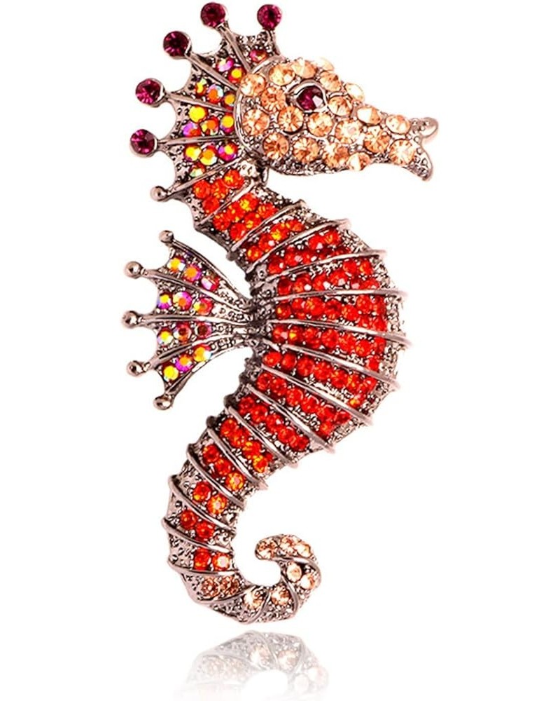 Brooch for Unisex, Seahorse Brooch Pin Colored Rhinestone Shiny Long Lasting Lapel Brooch Clothes Decor Brooch Red $6.95 Broo...