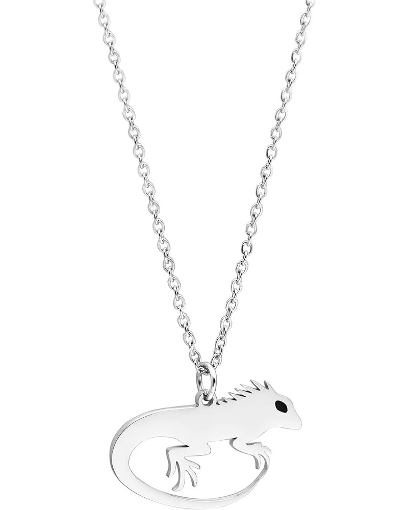 Iguana Pendant Necklace Iguana Pet Lover Gift Iguana Memorial Gift Animal Lover Gift for Women Teen Girls Silver $8.09 Necklaces