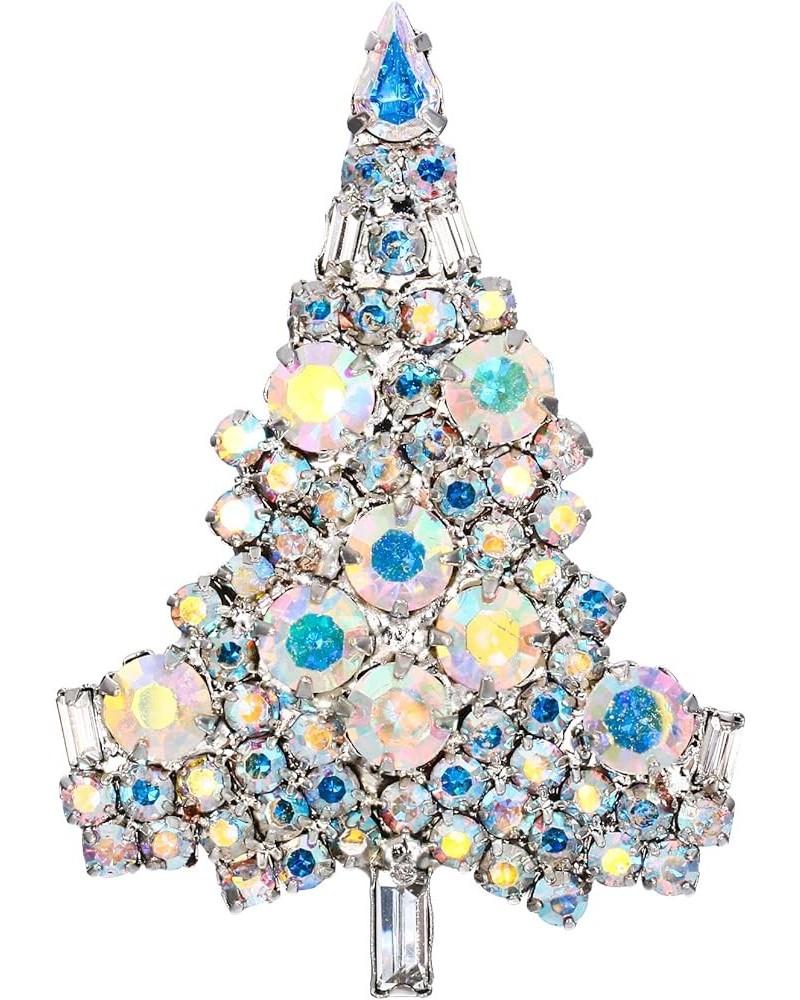 Women's Austrian Crystal Art Deco Daily Christmas Tree Brooch Iridescent Clear AB Silver-Tone $10.44 Brooches & Pins