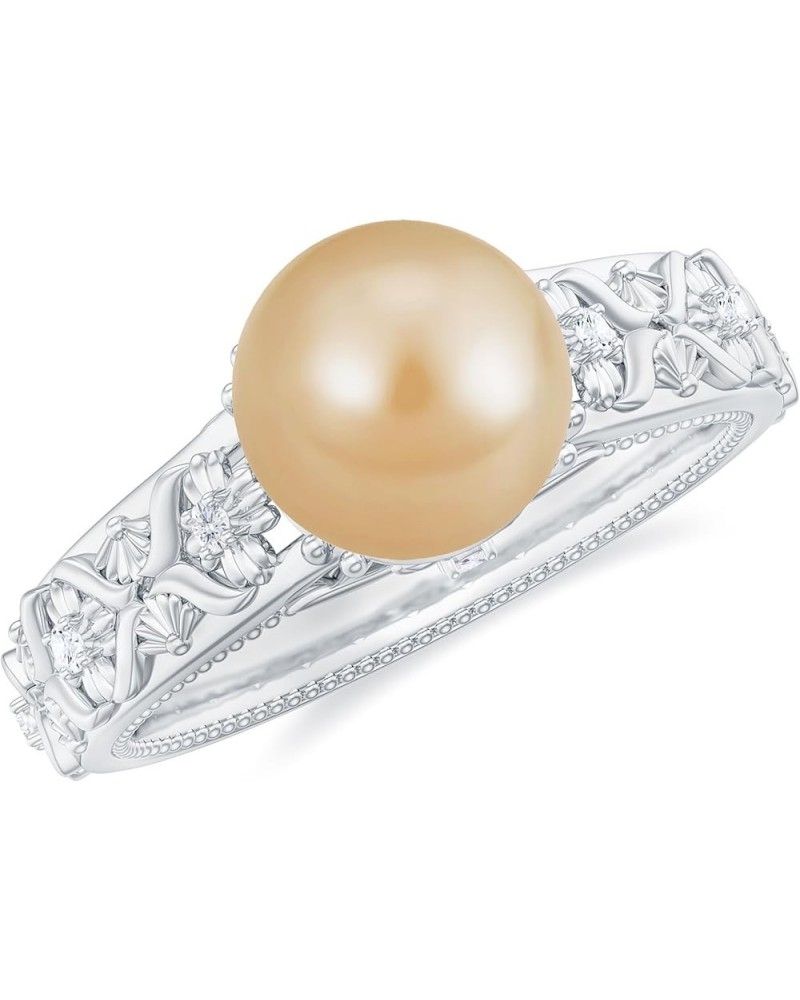 Golden South Sea Pearl Solitaire Ring, 8 MM Cultured Pearl, 5 Ct, Valentine Day Gifts for her 10K White Gold $358.05 Rings