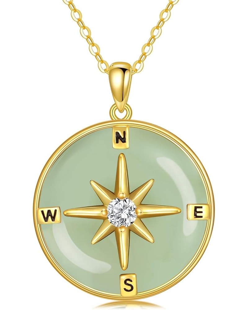 Compass Necklace 18k Gold Sterling Silver Round Jade Necklace for Women Her Girls Birthday Graduation Gifts Hetian Jade $44.6...
