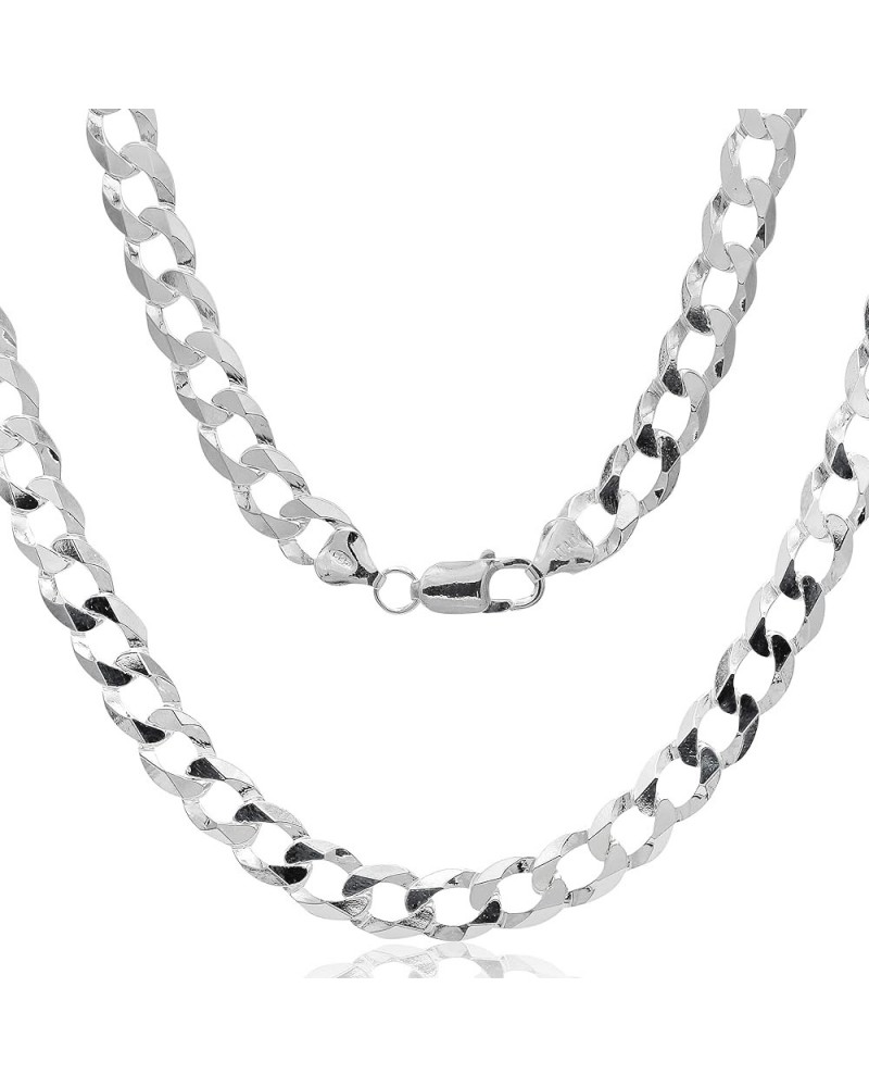 Italian 925 Sterling Silver 9mm Curb Cuban Link Chain - Solid Sterling Silver Necklace for Men and Women - Made in Italy 30 I...