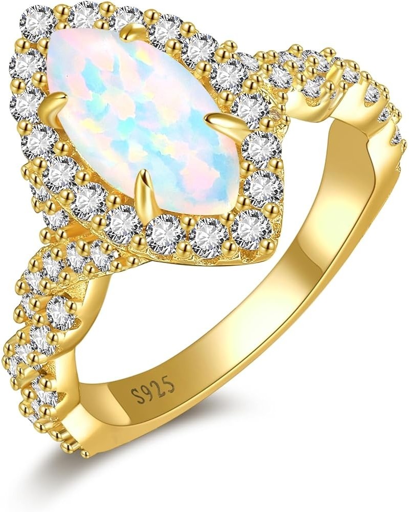 1.5carat Opal Engagement Rings For Women 925 Sterling Silver Marquise Opal Promise Rings for Her White/14K Gold Plated Weddin...