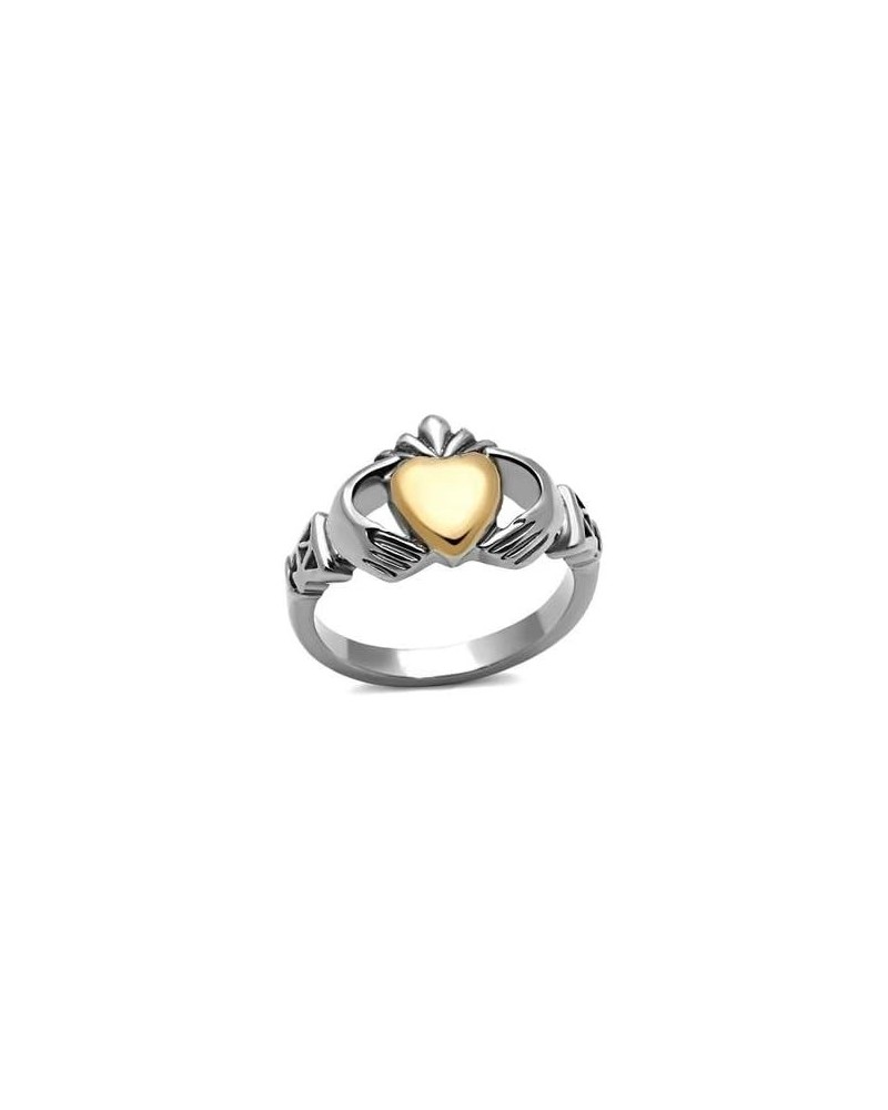 Women's Silver Claddagh Celtic Irish Fashion Comfort Statement Love Ring Silver/Rose Gold $11.48 Rings