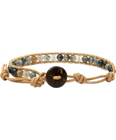 Infinityee888 Leather Bracelet Light Brown Wrap Beads Natural Stone Adjustable for Men Women Teen Girls Yoga Handmade Bohemia...