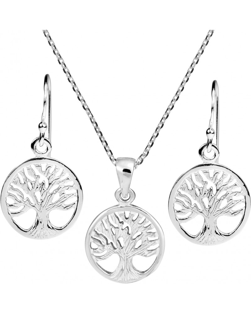 Retro Style Tree of Life Symbol .925 Sterling Silver Jewelry Set | Delicate Sterling Silver Dangle Earrings and Sterling Silv...