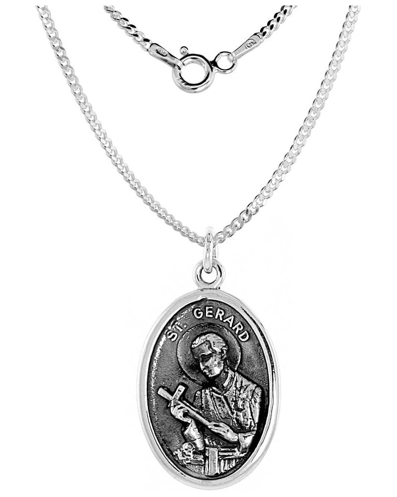 Sterling Silver St Gerard Medal Necklace Oxidized finish Oval 1.8mm Chain 24-inch $16.20 Necklaces