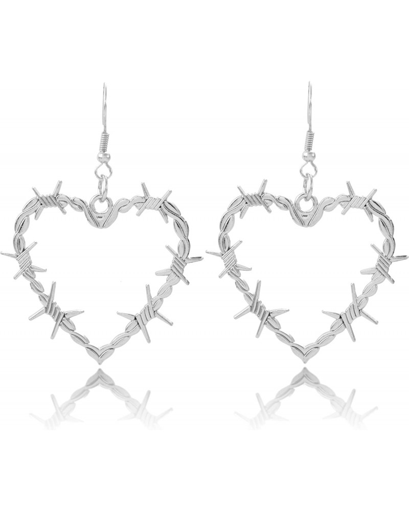 Goth Heart Earrings for Women Gothic Silver Heart Thorn Earrings Punk Statement Dangle Heart Rose Earrings Drop Earrings Jewe...