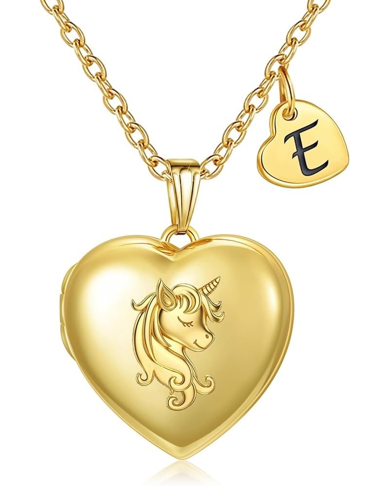Love Heart Unicorn Locket Necklace for Girls 26 Letter Initial Locket that Holds Pictures 18K Gold Plated Locket Gifts for Wo...
