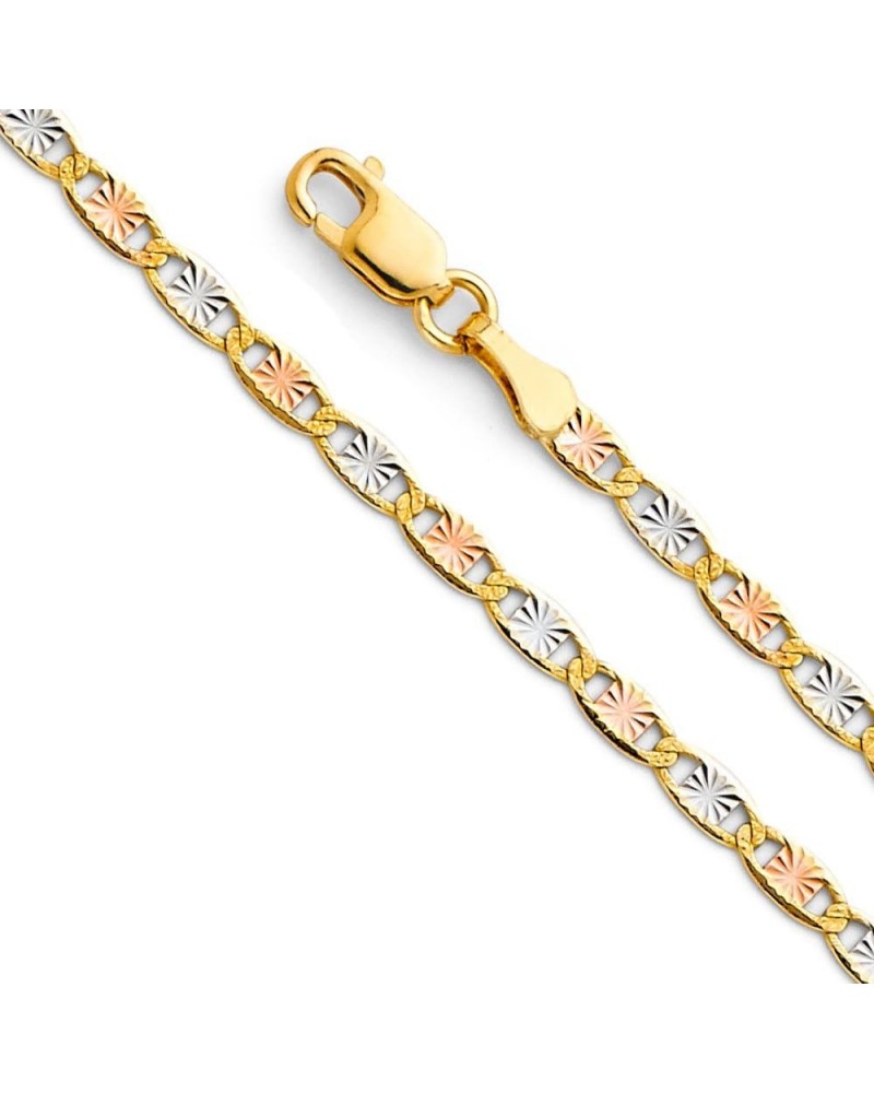 14k Real Tri Color Gold Solid 2.5mm Star Diamond Cut Chain Necklace with Lobster Claw Clasp 24 Inches $91.41 Necklaces