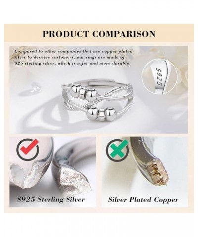 925 Sterling Silver Anxiety Fidget Ring for Women, Adjustable Spinner Open Rings Anti Anxiety Anillos with Rotatable Beads, U...