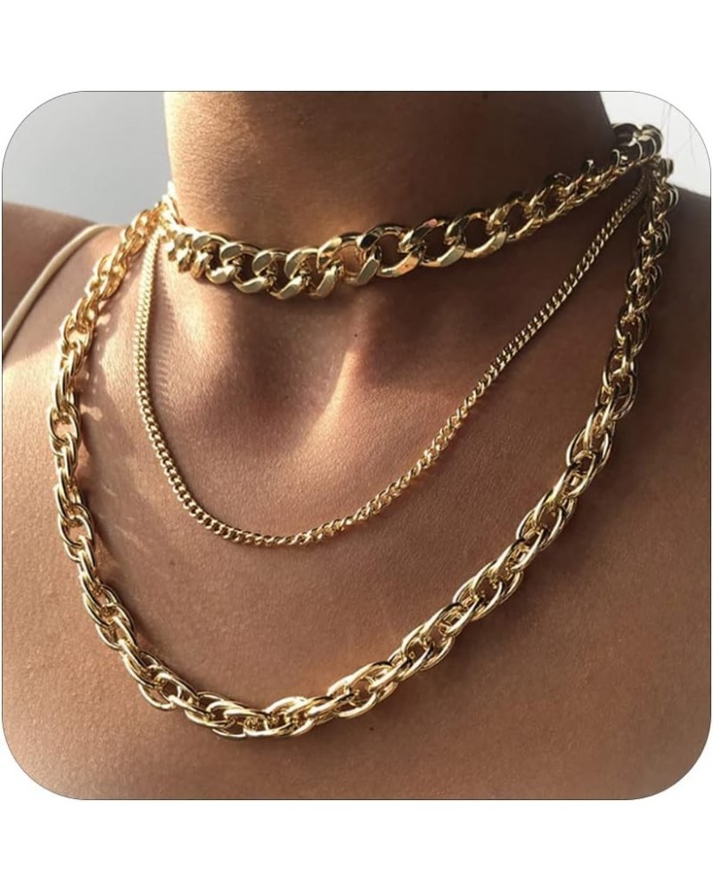 Layered Chunky Necklace for Women Gold Cuban Link Chain Carabiner Necklace Punk Statement Necklace Chunky Choker Necklace Jew...