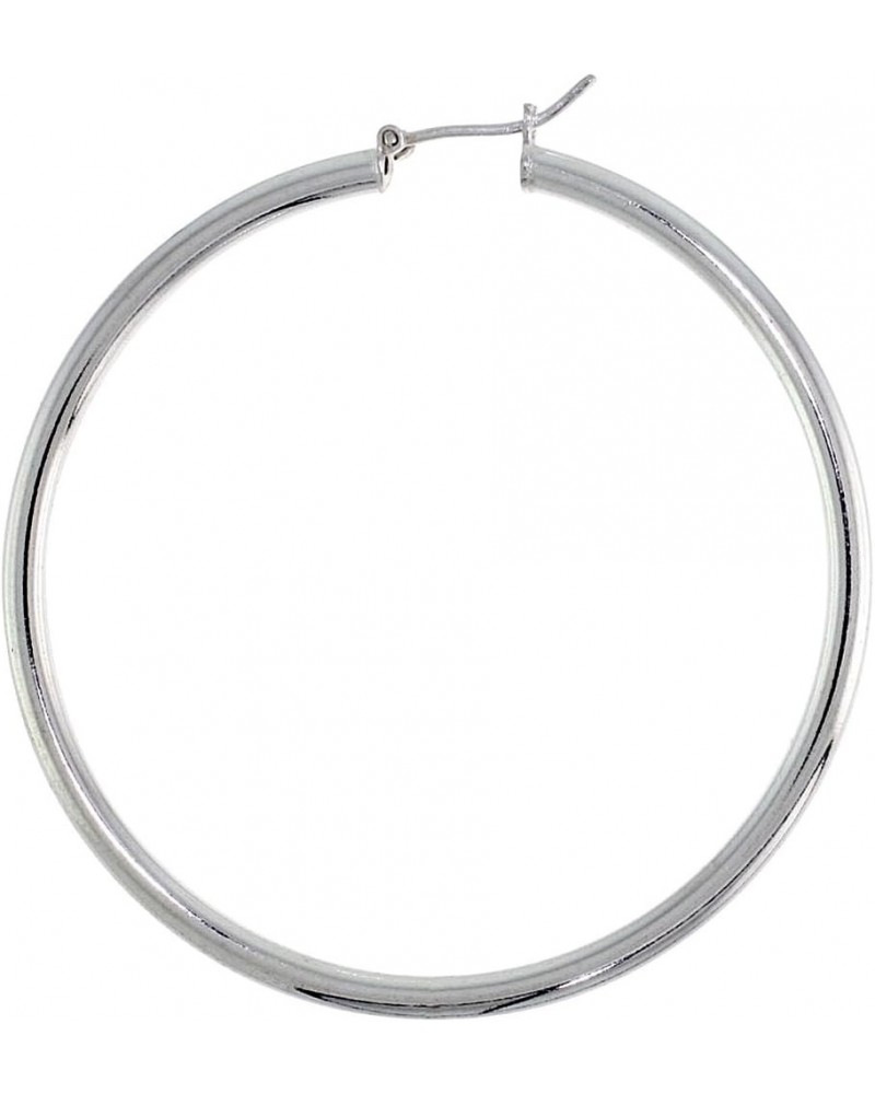 Medium Thin Sterling Silver 3mm Tube Hoop Earrings Plain Polished Nickel Free Italy 5/8-3 inch Round 2 3/8 inch 60mm $26.19 O...