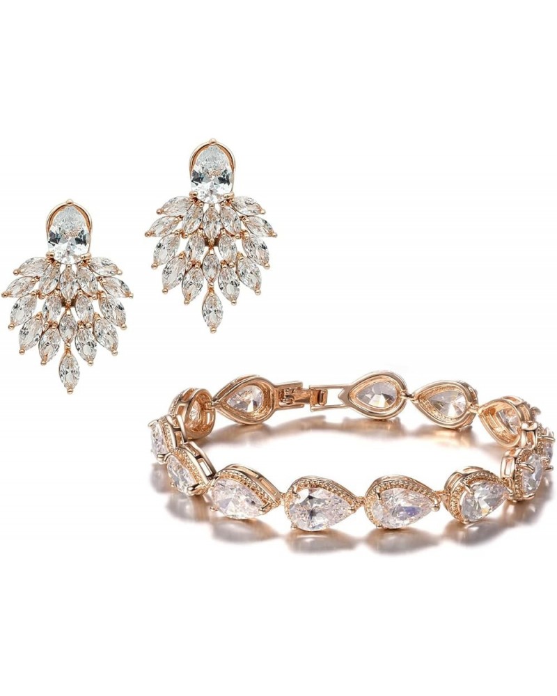 CZ Marquise Bride Earrings Bracelet Jewelry Sets for Women Wedding Prom Party Rose Gold $11.50 Jewelry Sets