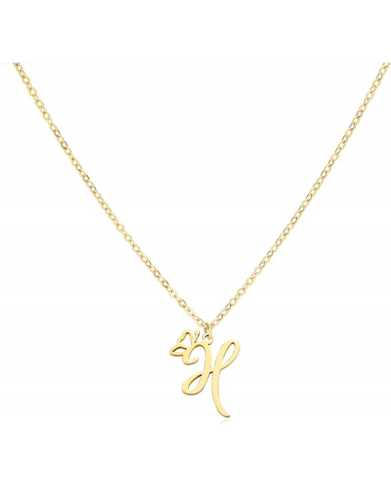 Gold Initial Necklace for Girls, 18K Gold Plated Letter Pendant Necklace for Women, Dainty Butterfly Necklace with 15 Inch Ad...