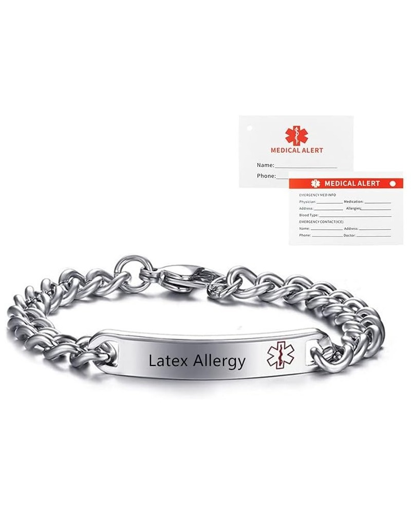 Personalized Medical Alert ID Bracelets for Men Women,Stainless Steel Link Chain Bracelet Identification Cuff Bracelet Health...