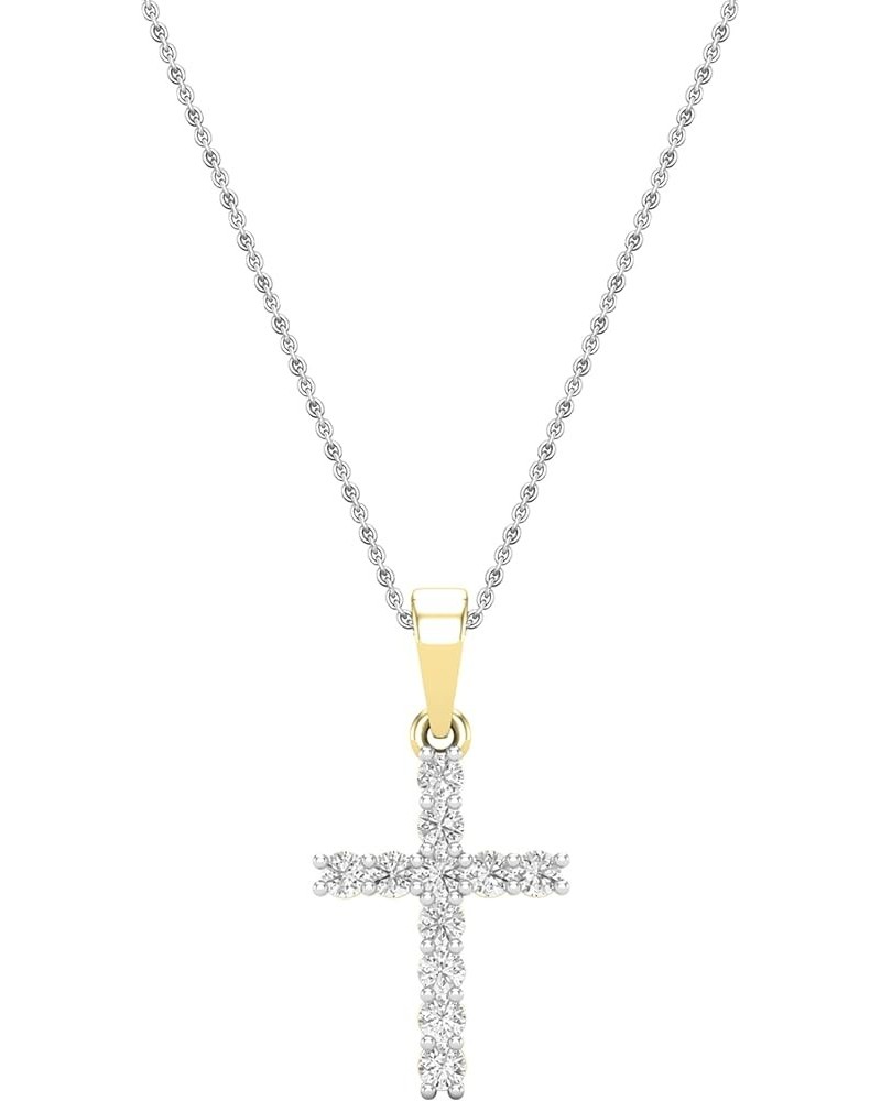 Round White Diamond Classic Divine Cross of Jesus Pendant with 18 inch Chain for Women (Color I-J, Clarity I1-I3) in Gold 18K...