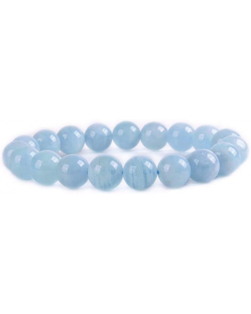 Gem Semi Precious Gemstone 10mm Round Beads Stretch Bracelet 7 Inch Unisex Aquamarine $8.79 Bracelets